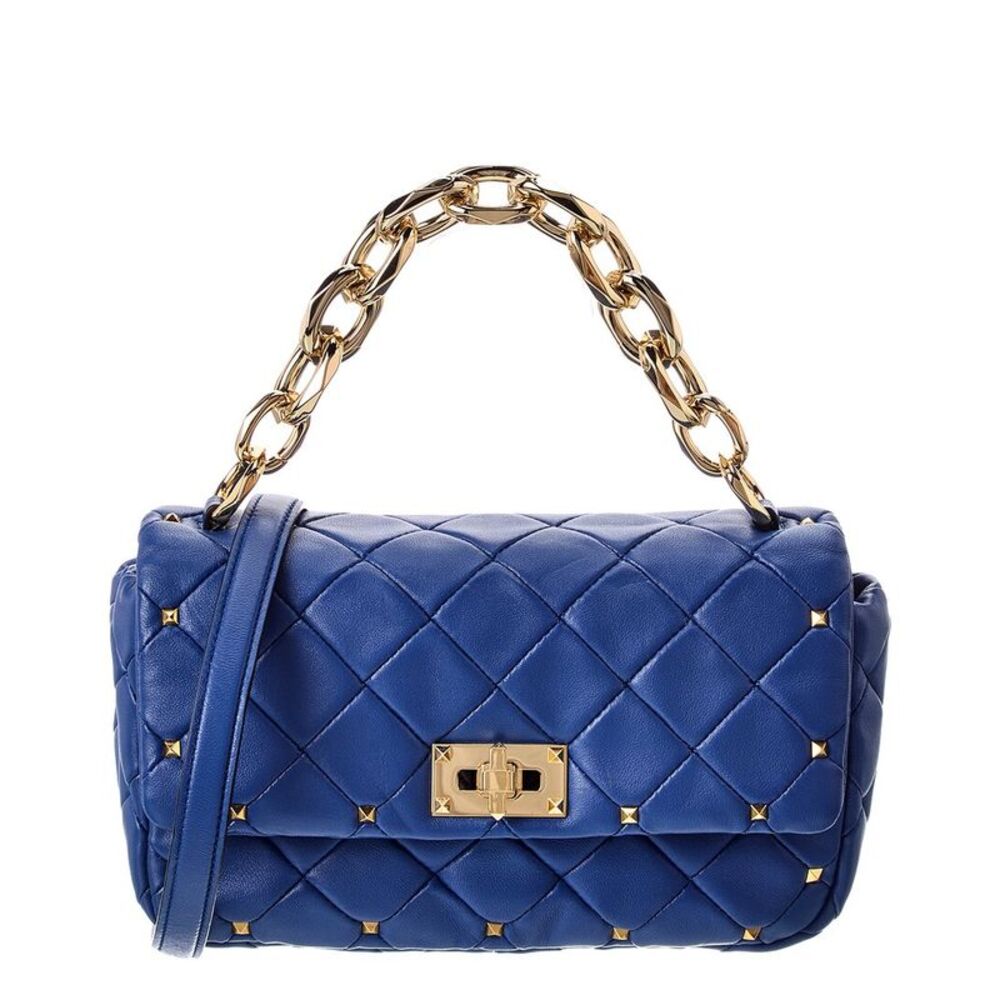 Valentino Rockstud Spike Leather Shoulder Bag, Blue